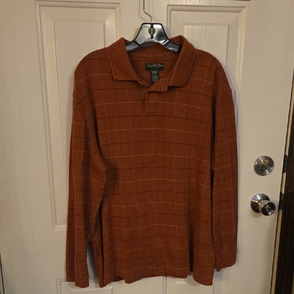 David Taylor Rust Orange Long Sleeve Polo Shirt Size XL